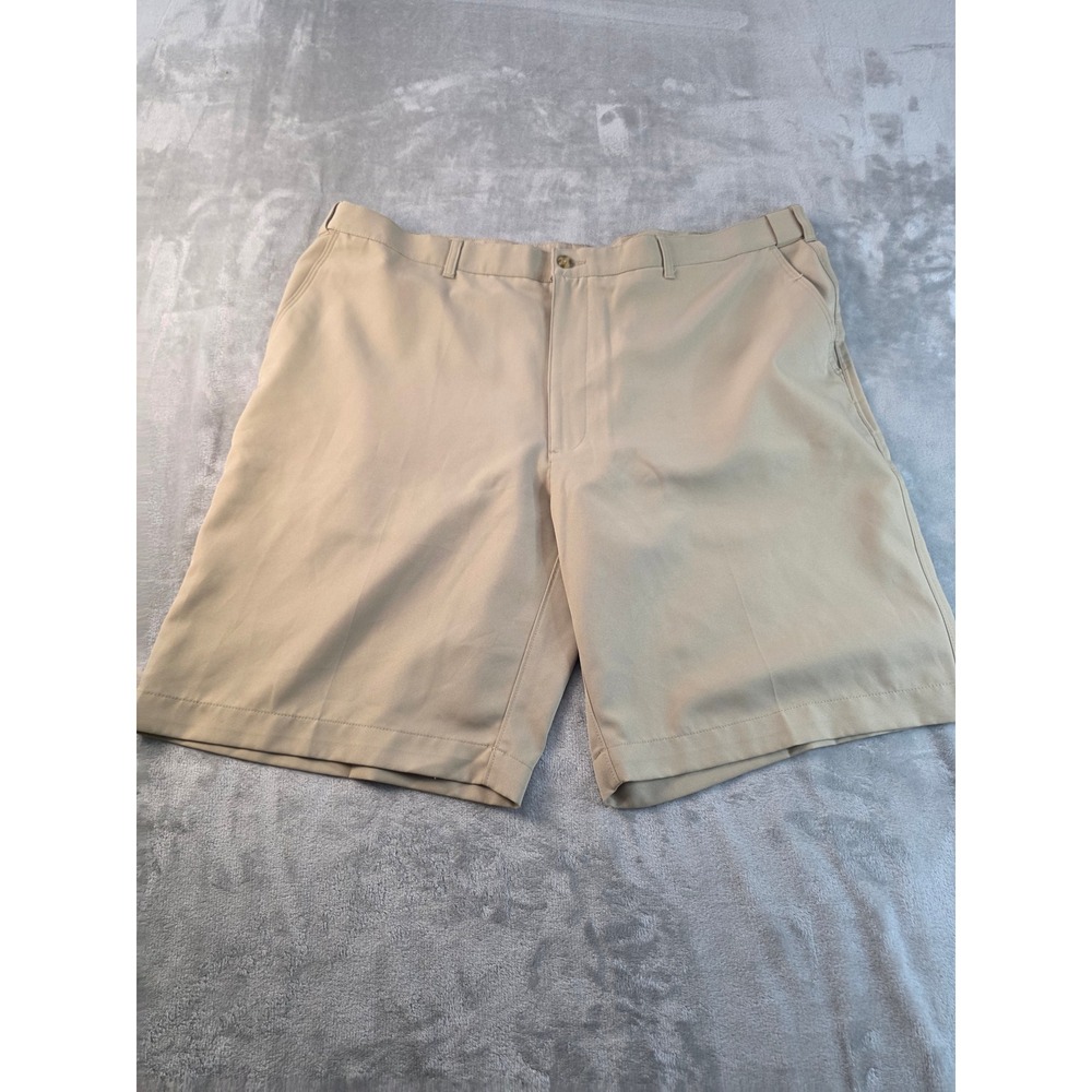 PGA Tour Golf Shorts Mens 42 Khaki Tan Flat Front Performance Polyester